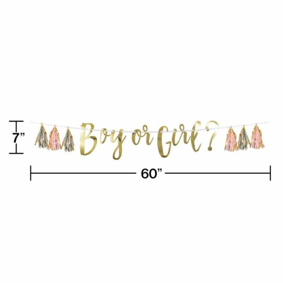 Baby Showers * | Creative Converting Pink, Blue, And Gold Boy Or Girl Tassel Banner (1/Pkg) Baby Showers