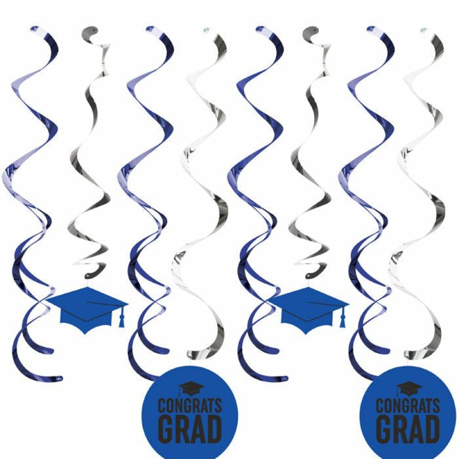 Graduation Party Supplies * | Creative Converting Cobalt Blue Graduation Dizzy Danglers, 8 Ct Graduation Party Supplies