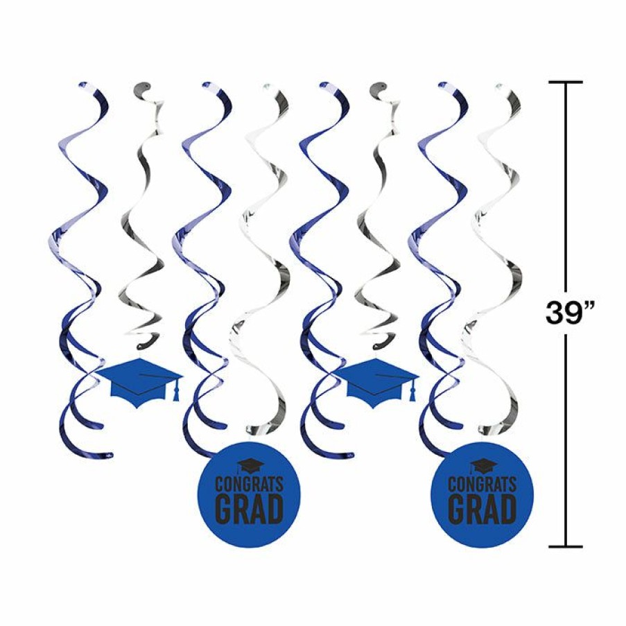 Graduation Party Supplies * | Creative Converting Cobalt Blue Graduation Dizzy Danglers, 8 Ct Graduation Party Supplies