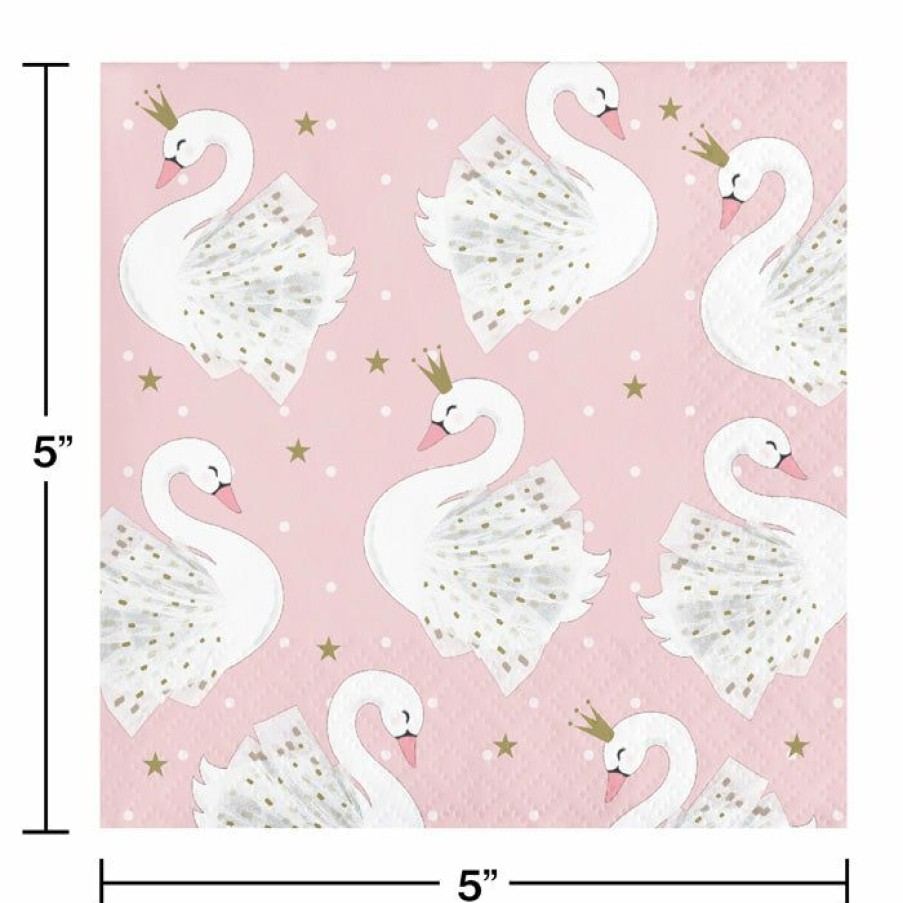 Birthdays * | Creative Converting Stylish Swan Beverage Napkins, Pack Of 16 Kids Birthday Party Themes