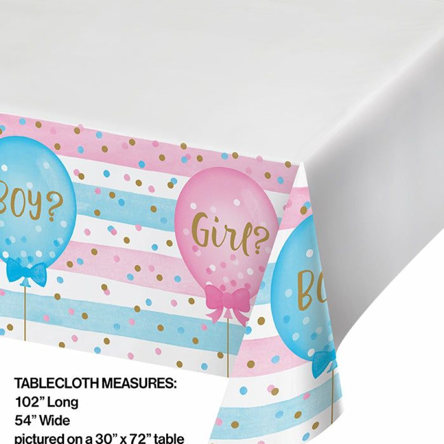 Baby Showers * | Creative Converting Baby Showers Gender Reveal Balloons Plastic Tablecover Border Print, 54 X 102