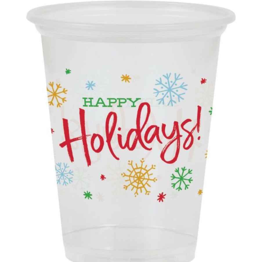 Holidays * | Creative Converting 16Oz Plastic Cup, Clear, Happy Holidays, 8 Ct Christmas Party Supplies