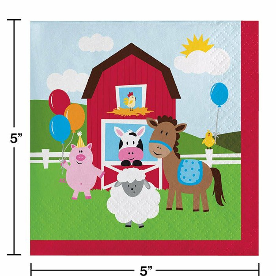 Birthdays * | Creative Converting Farm Fun Beverage Napkins, 18 Ct Kids Birthday Party Themes