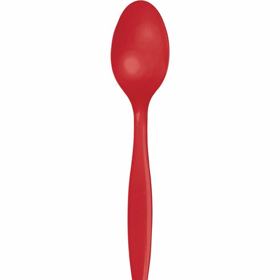 Solid Color Tableware * | Creative Converting Classic Red Plastic Spoons, 24 Ct