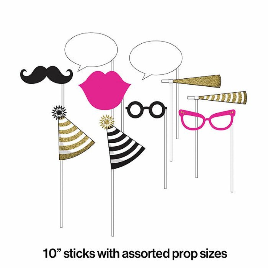 Birthdays * | Creative Converting Black And Gold Photo Booth Props, 10 Ct