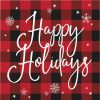 Holidays * | Creative Converting Buffalo Plaid Happy Holidays Luncheon Party Napkins 16 Ct Christmas Party Supplies