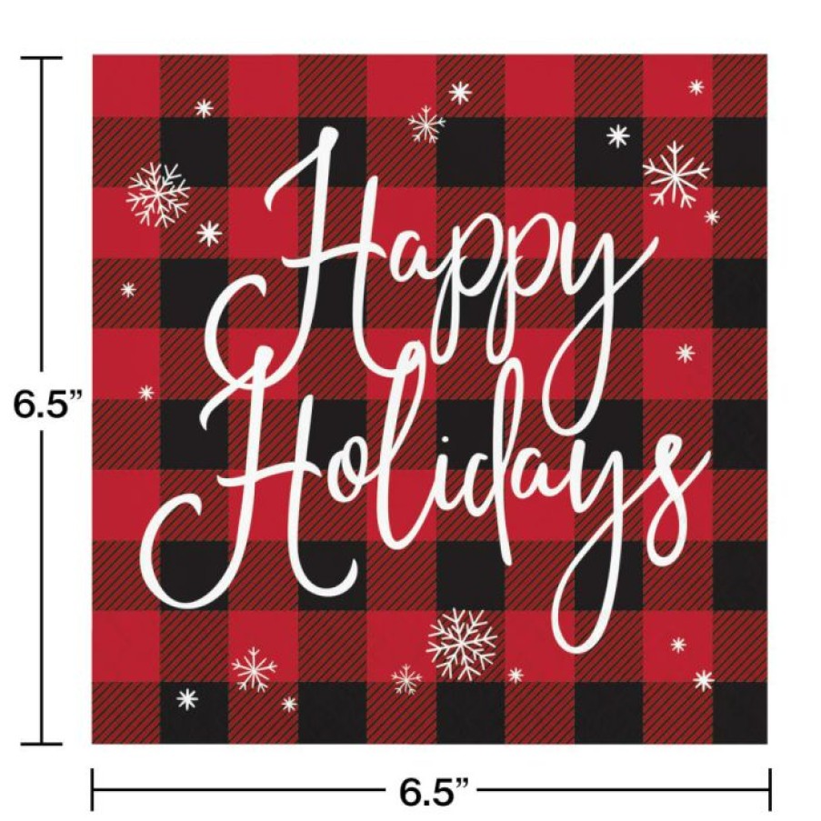 Holidays * | Creative Converting Buffalo Plaid Happy Holidays Luncheon Party Napkins 16 Ct Christmas Party Supplies