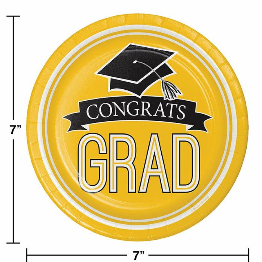 Graduation Party Supplies * | Creative Converting Graduation Party Supplies Graduation School Spirit Yellow Dessert Plates, 18 Ct