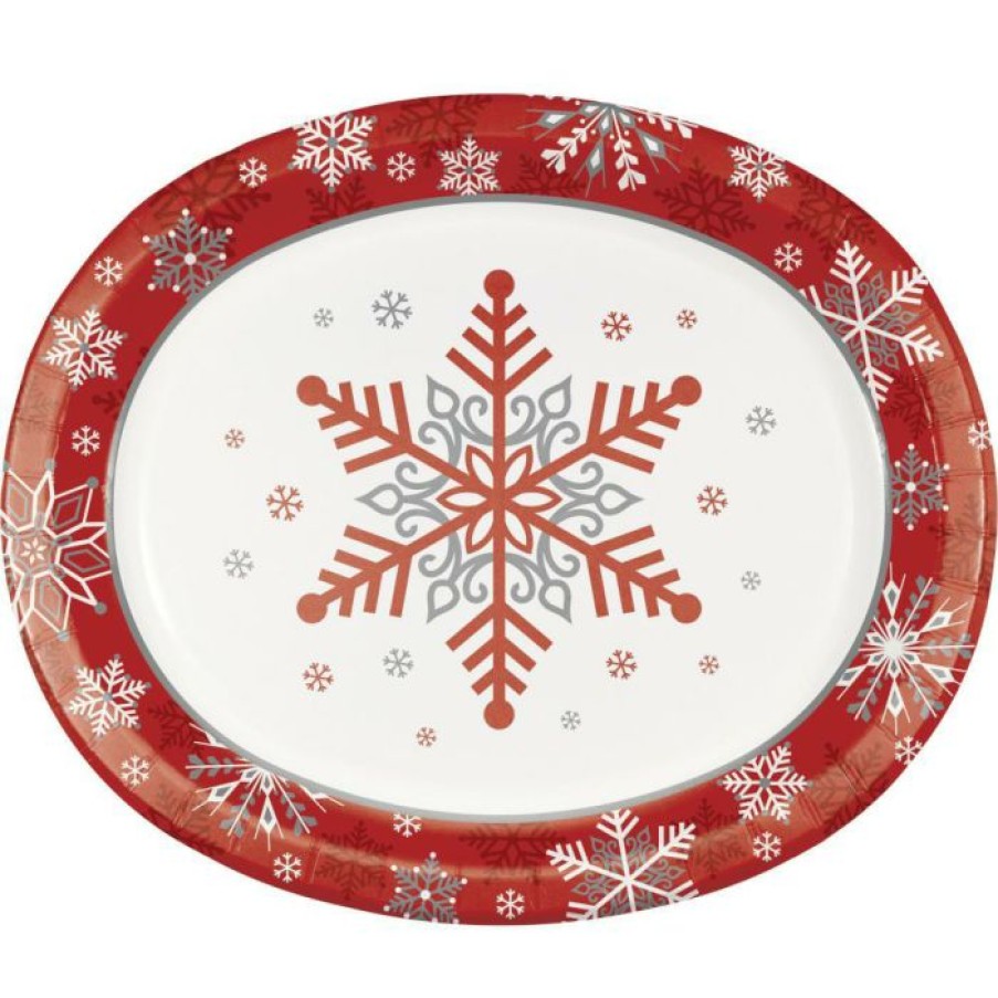 Holidays * | Creative Converting Winter Snowflakes Oval Platter, 8 Ct Christmas Party Supplies