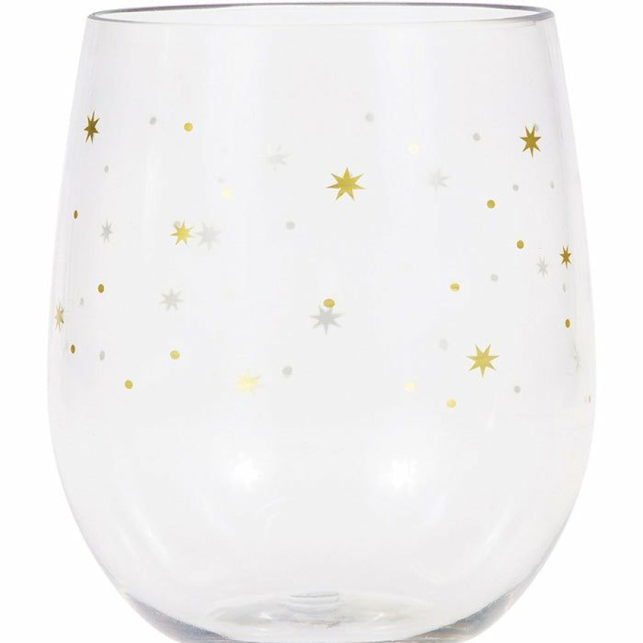 Bridal And Wedding * | Creative Converting Stars Plastic Stemless Wine Glass By Elise Anniversary Decorations