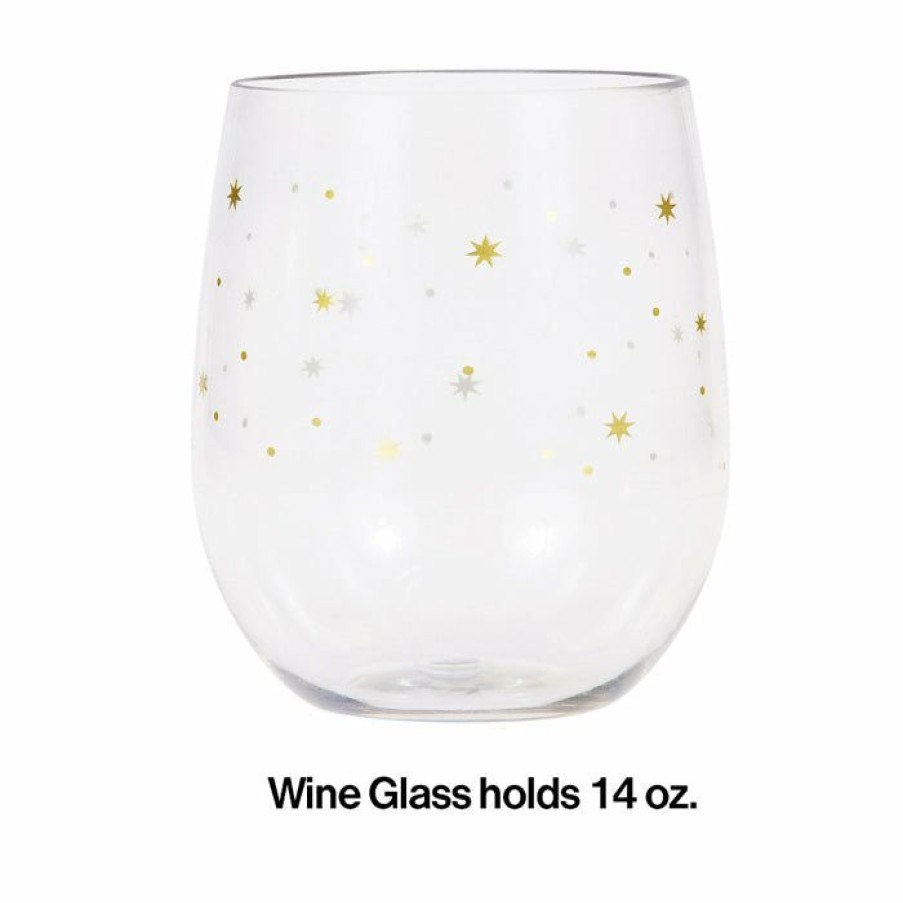 Bridal And Wedding * | Creative Converting Stars Plastic Stemless Wine Glass By Elise Anniversary Decorations