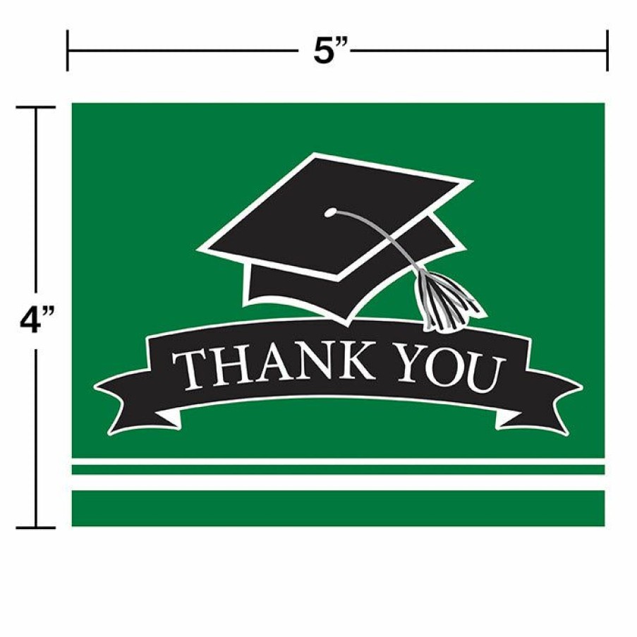 Graduation Party Supplies * | Creative Converting Graduation Party Supplies Graduation School Spirit Green Thank You Notes, 25 Ct