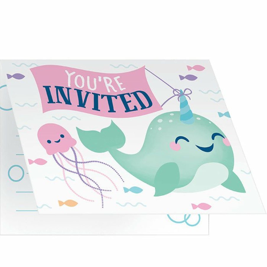 Birthdays * | Creative Converting Narwhal Party Invitation Foldover 8Ct Kids Birthday Party Themes