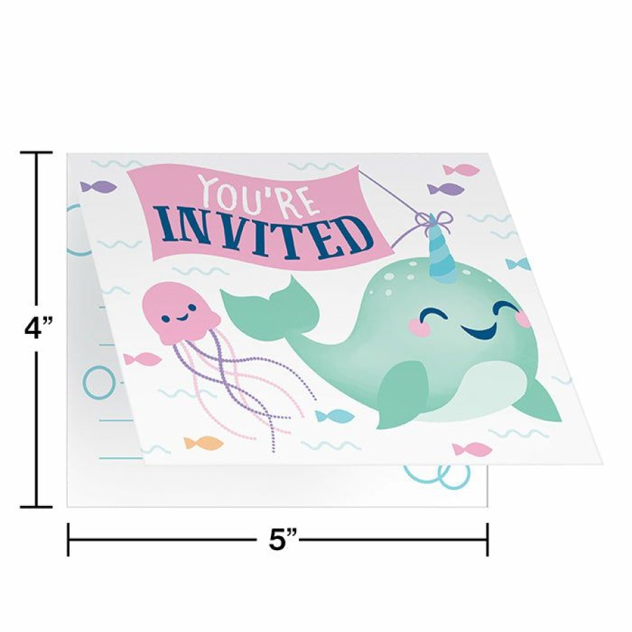 Birthdays * | Creative Converting Narwhal Party Invitation Foldover 8Ct Kids Birthday Party Themes