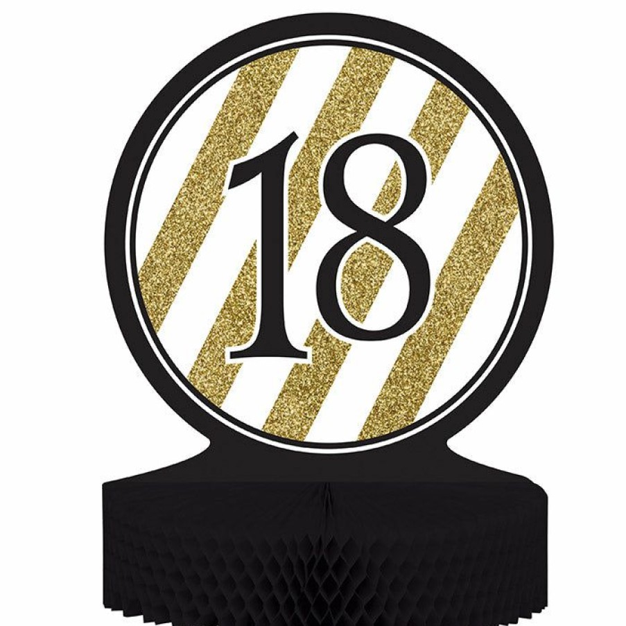 Birthdays * | Creative Converting Black And Gold 18Th Birthday Centerpiece Adult Birthday Party Themes