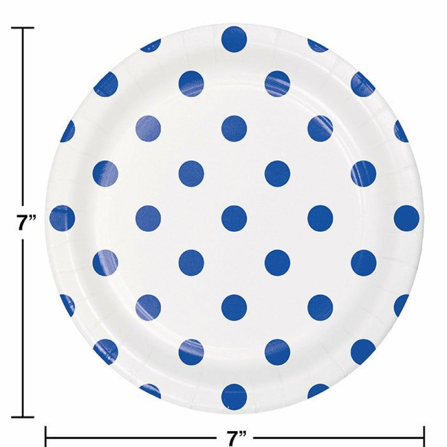 Themed Tableware * | Creative Converting Dots & Stripes Cobalt Dessert Plates, 8 Ct Themed Tableware