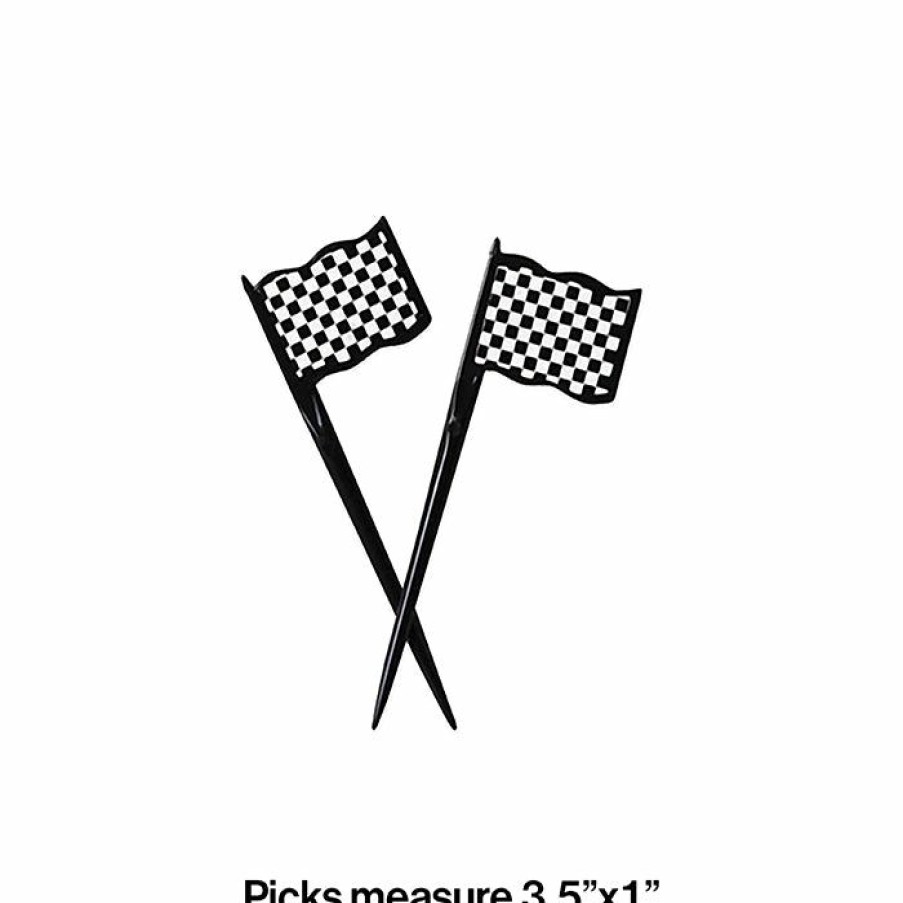 Sports * | Creative Converting Racing Theme Party Decorations Black And White Check Picks, 12 Ct