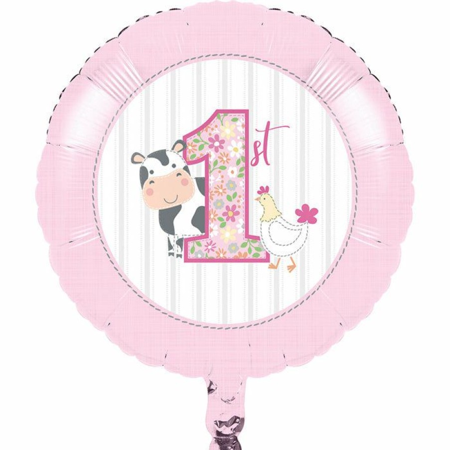 Birthdays * | Creative Converting Farmhouse Birthday Pink 18 Mylar Ballon (10/Case) 1St Birthday Party Themes