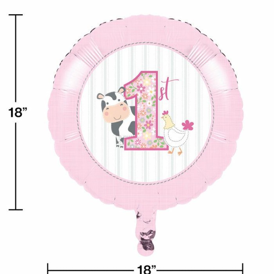 Birthdays * | Creative Converting Farmhouse Birthday Pink 18 Mylar Ballon (10/Case) 1St Birthday Party Themes