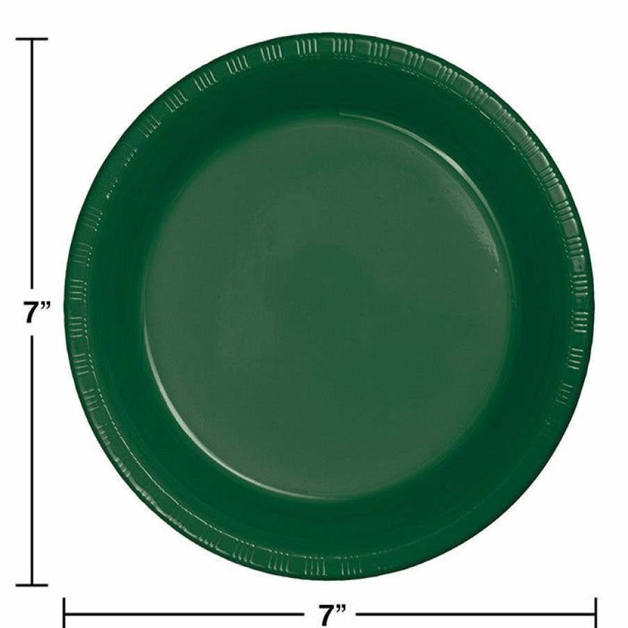 Solid Color Tableware * | Creative Converting Hunter Green Plastic Dessert Plates, 20 Ct Solid Color Tableware