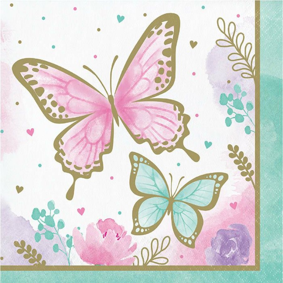 Birthdays * | Creative Converting Kids Birthday Party Themes Butterfly Shimmer Luncheon Napkin 16Ct