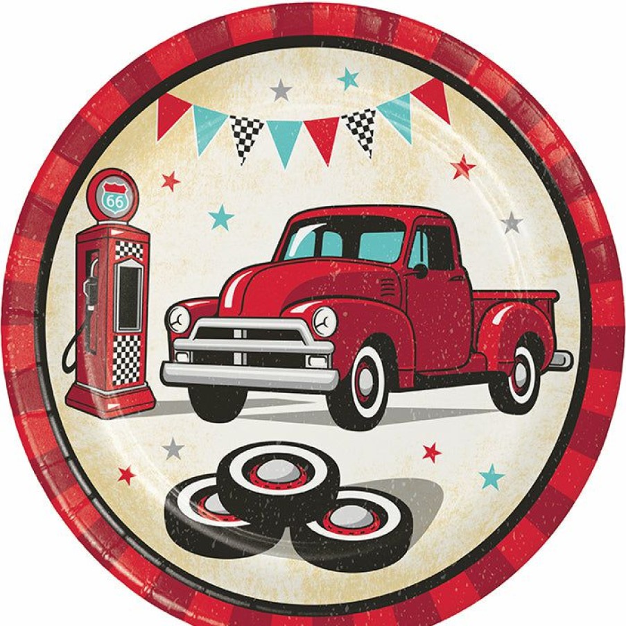 Birthdays * | Creative Converting Vintage Red Truck Dessert Plate 8Ct