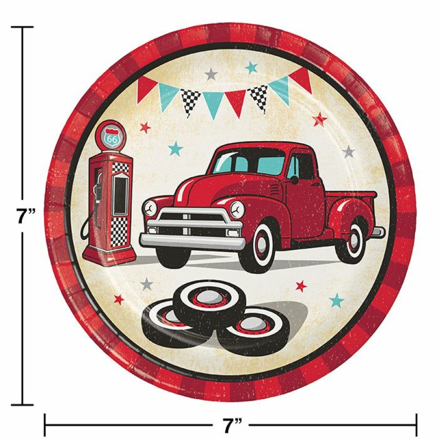 Birthdays * | Creative Converting Vintage Red Truck Dessert Plate 8Ct