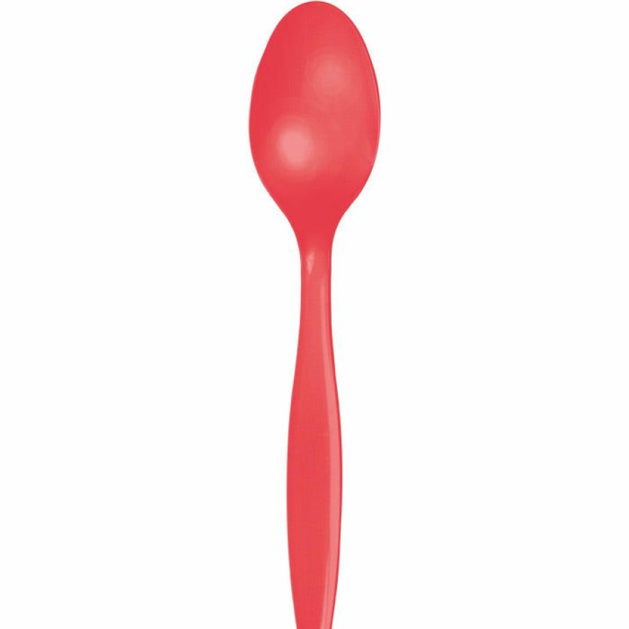 Solid Color Tableware * | Creative Converting Coral Plastic Spoons, 24 Ct