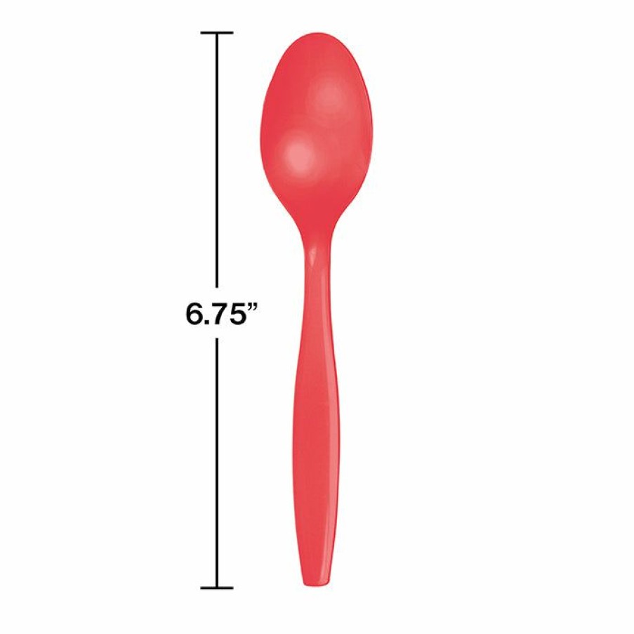 Solid Color Tableware * | Creative Converting Coral Plastic Spoons, 24 Ct