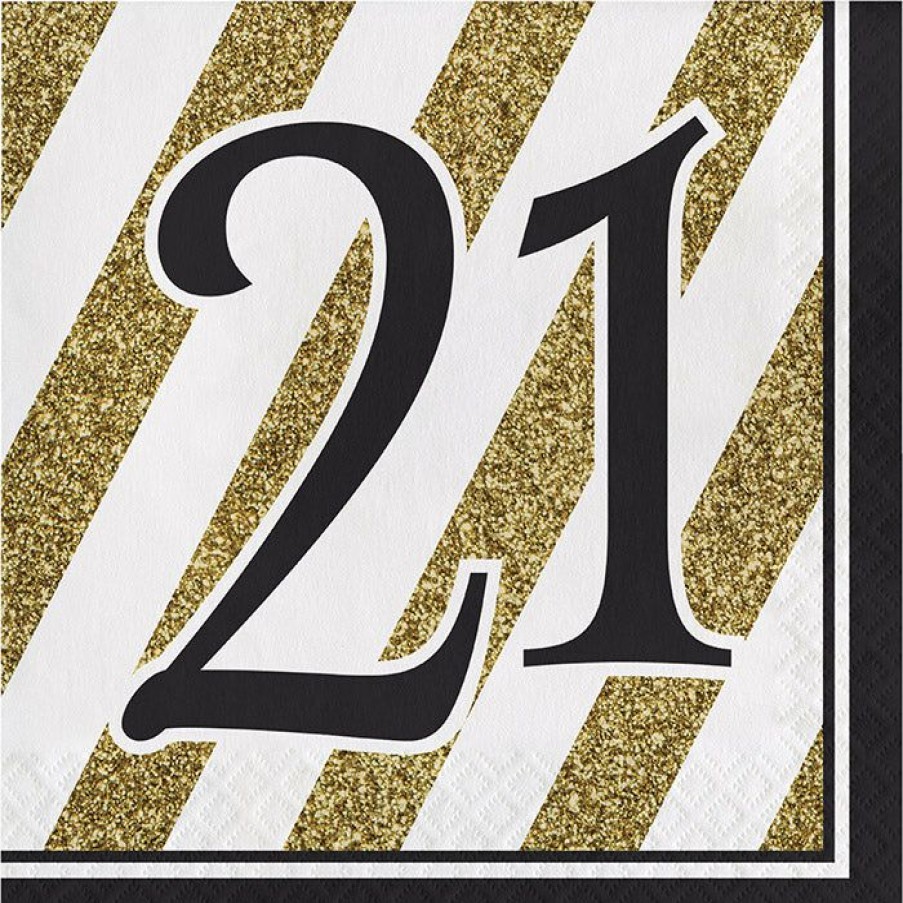 Birthdays * | Creative Converting Black And Gold 21St Birthday Napkins, 16 Ct Adult Birthday Party Themes