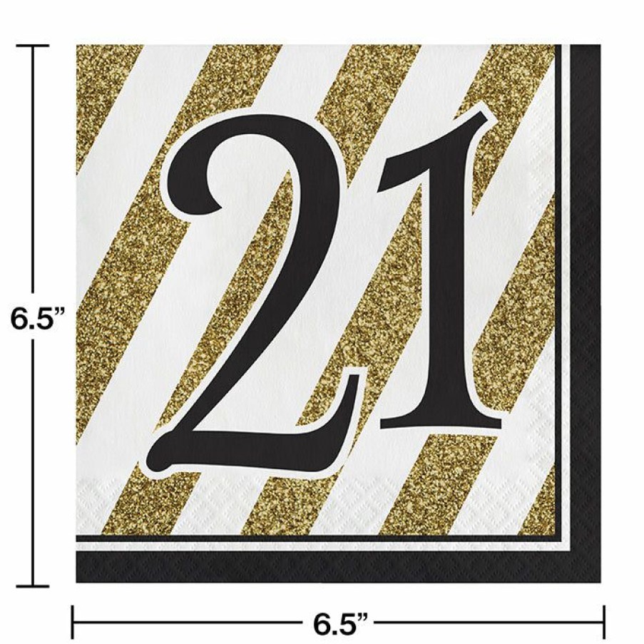 Birthdays * | Creative Converting Black And Gold 21St Birthday Napkins, 16 Ct Adult Birthday Party Themes