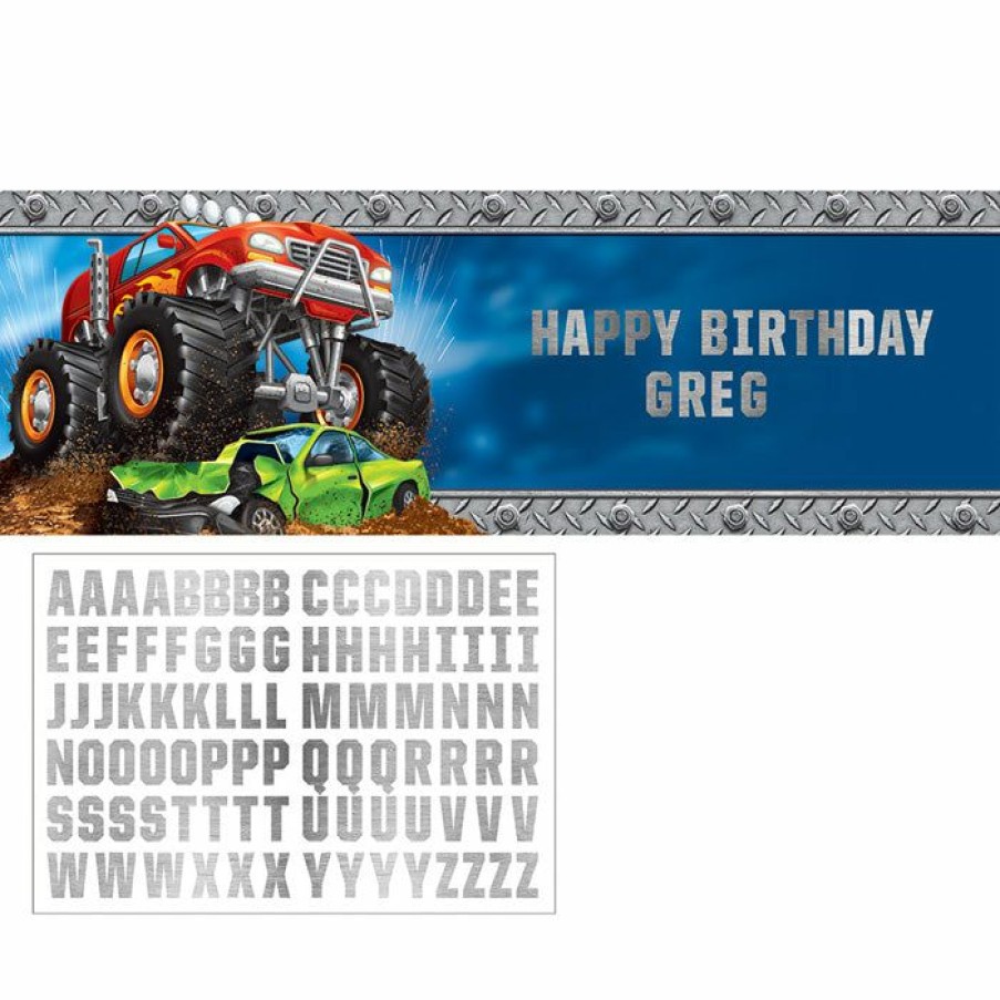 Birthdays * | Creative Converting Kids Birthday Party Themes Monster Truck Rally Giant Party Banner With Stickers