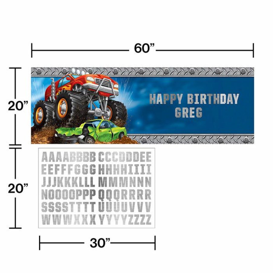 Birthdays * | Creative Converting Kids Birthday Party Themes Monster Truck Rally Giant Party Banner With Stickers