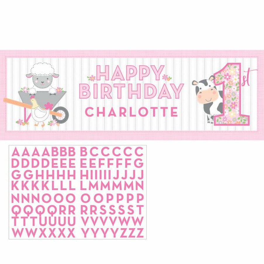 Birthdays * | Creative Converting Farmhouse Birthday Pink Giant Party Banner W/ Stickers (6/Case) 1St Birthday Party Themes