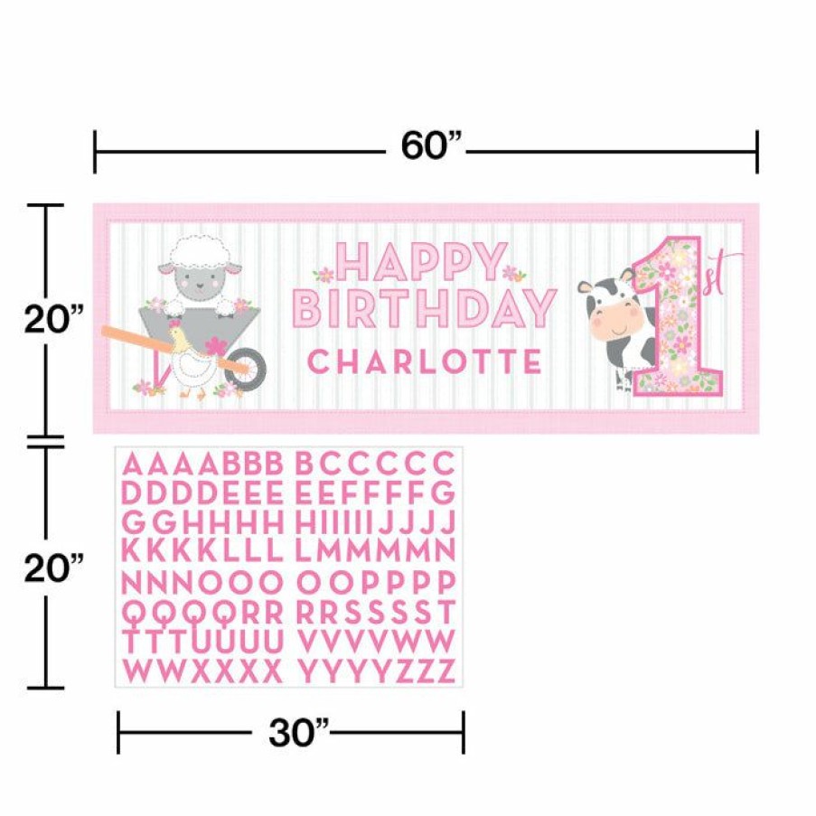 Birthdays * | Creative Converting Farmhouse Birthday Pink Giant Party Banner W/ Stickers (6/Case) 1St Birthday Party Themes