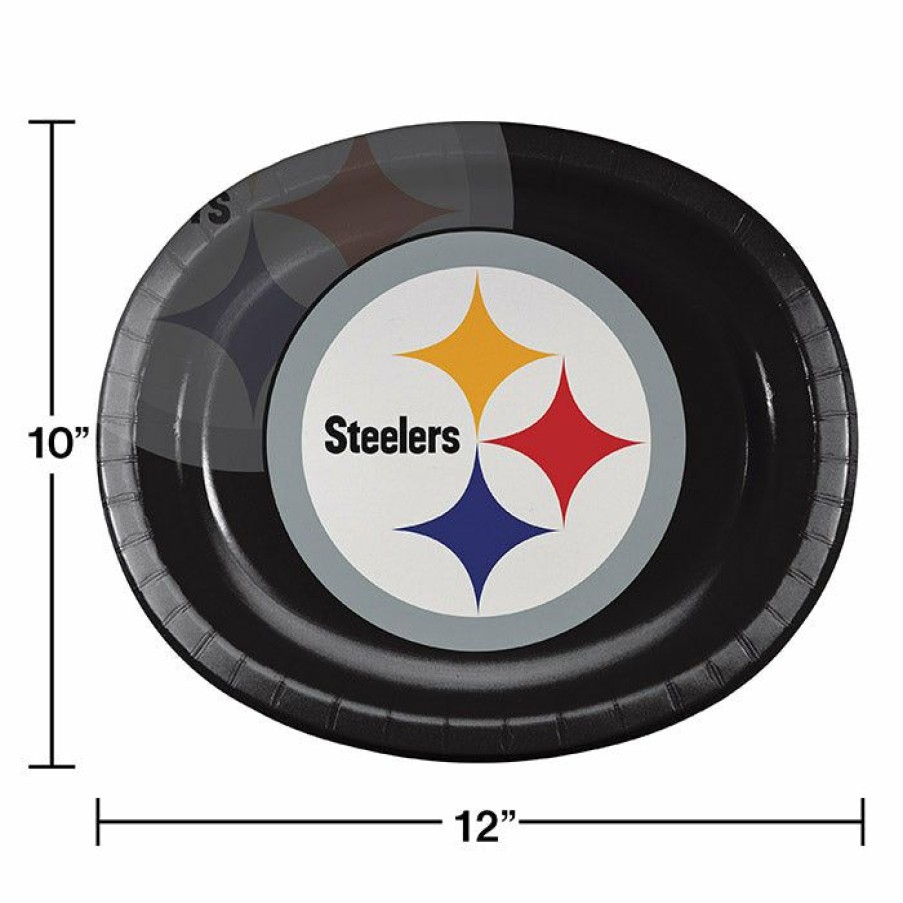 Sports * | Creative Converting Pittsburgh Steelers Oval Platter 10 X 12 , 8 Ct Nfl And Football Party Supplies