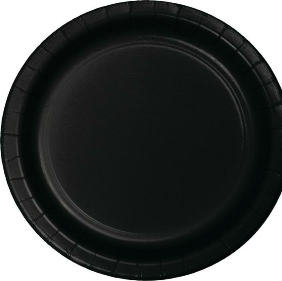 Solid Color Tableware * | Creative Converting Black Paper Plates, 24 Ct Solid Color Tableware