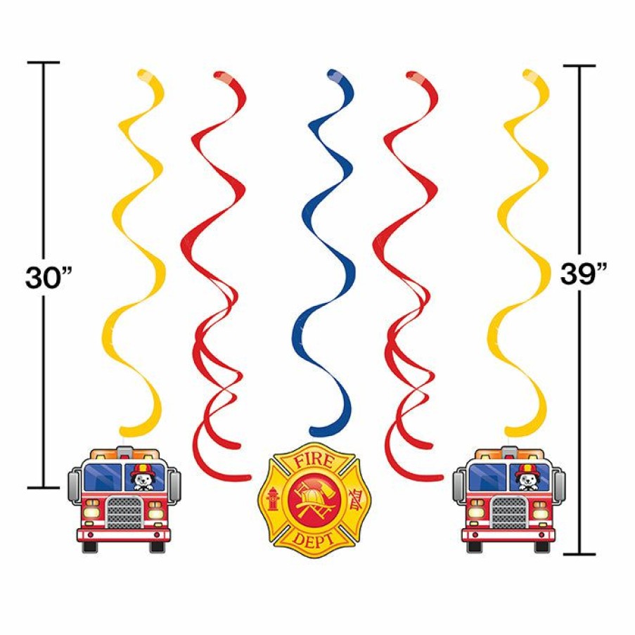 Birthdays * | Creative Converting Kids Birthday Party Themes Fire Truck Swirl Decorations, 5 Ct