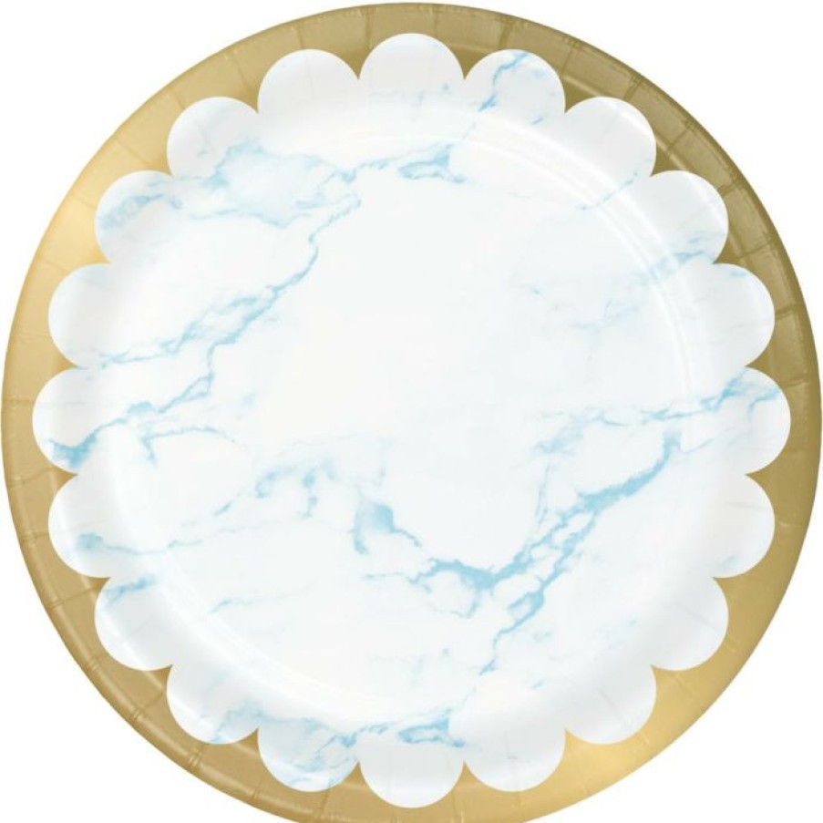 Baby Showers * | Creative Converting Baby Showers Blue Marble Dinner Plate, Foil (8/Pkg)