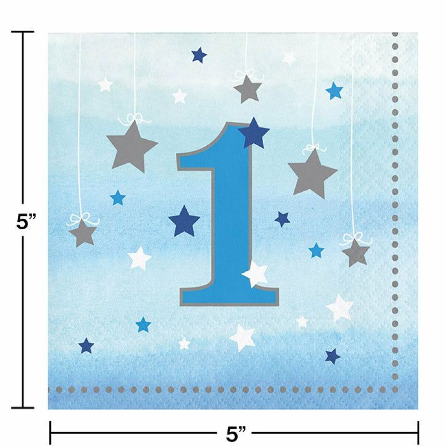 Birthdays * | Creative Converting One Little Star Boy 1St Birthday Beverage Napkins, 16 Ct 1St Birthday Party Themes