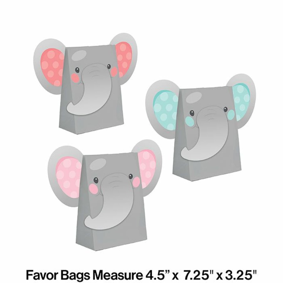 Birthdays * | Creative Converting Kids Birthday Party Themes Enchanting Elephants Girl Paper Treat Bags With Attachments 8Ct