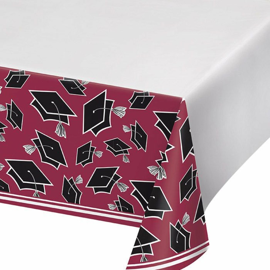 Graduation Party Supplies * | Creative Converting Graduation School Spirit Burgundy Red Table Cover