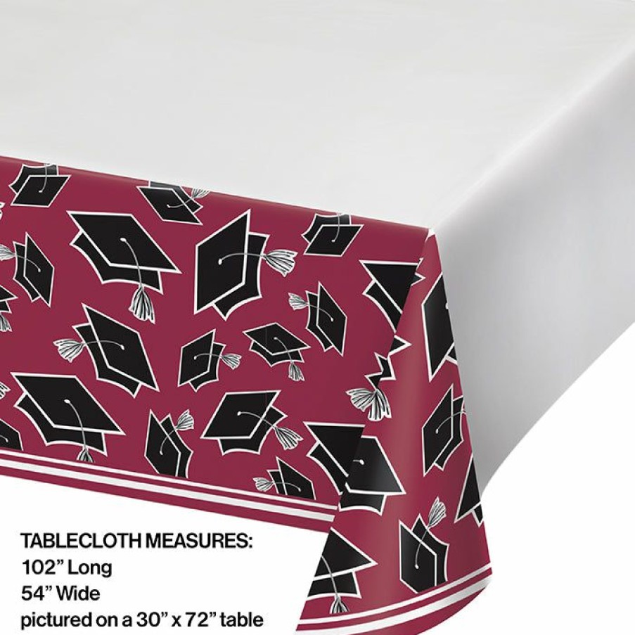 Graduation Party Supplies * | Creative Converting Graduation School Spirit Burgundy Red Table Cover