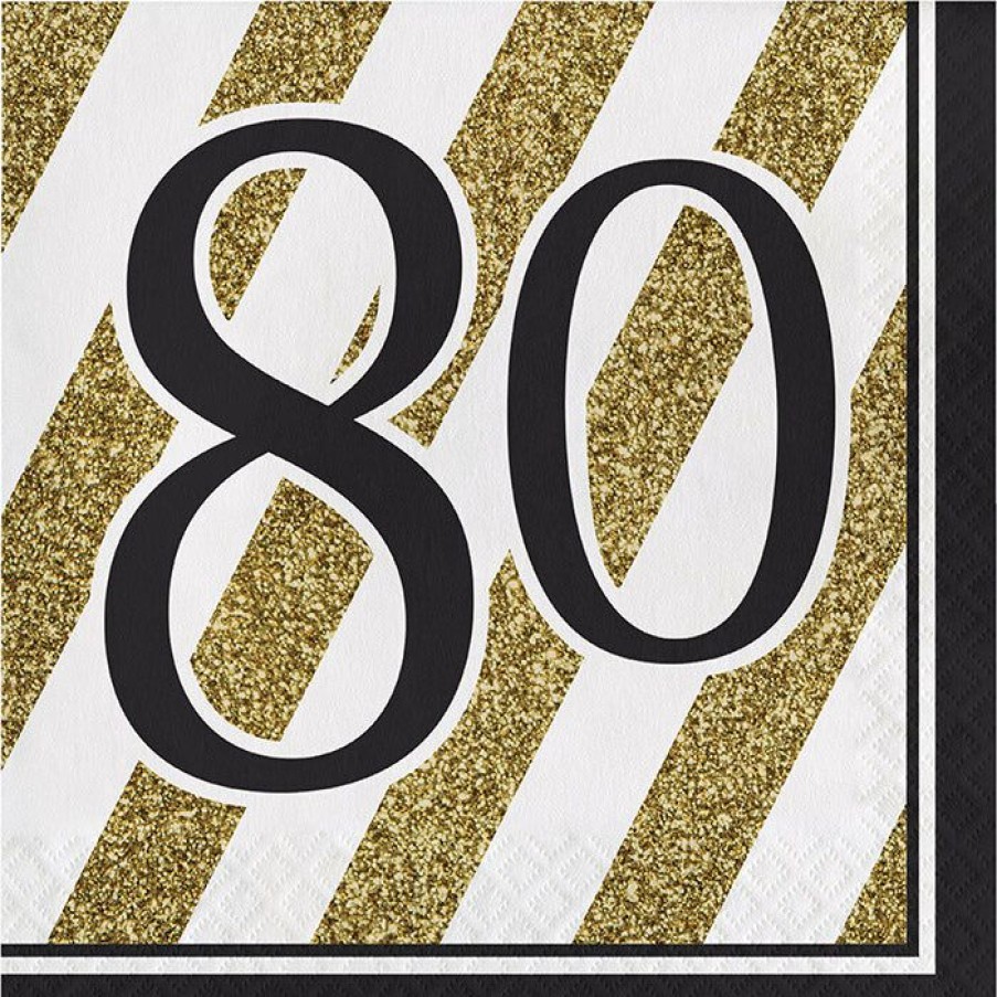 Birthdays * | Creative Converting Black And Gold 80Th Birthday Napkins, 16 Ct Adult Birthday Party Themes