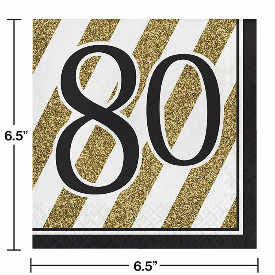 Birthdays * | Creative Converting Black And Gold 80Th Birthday Napkins, 16 Ct Adult Birthday Party Themes