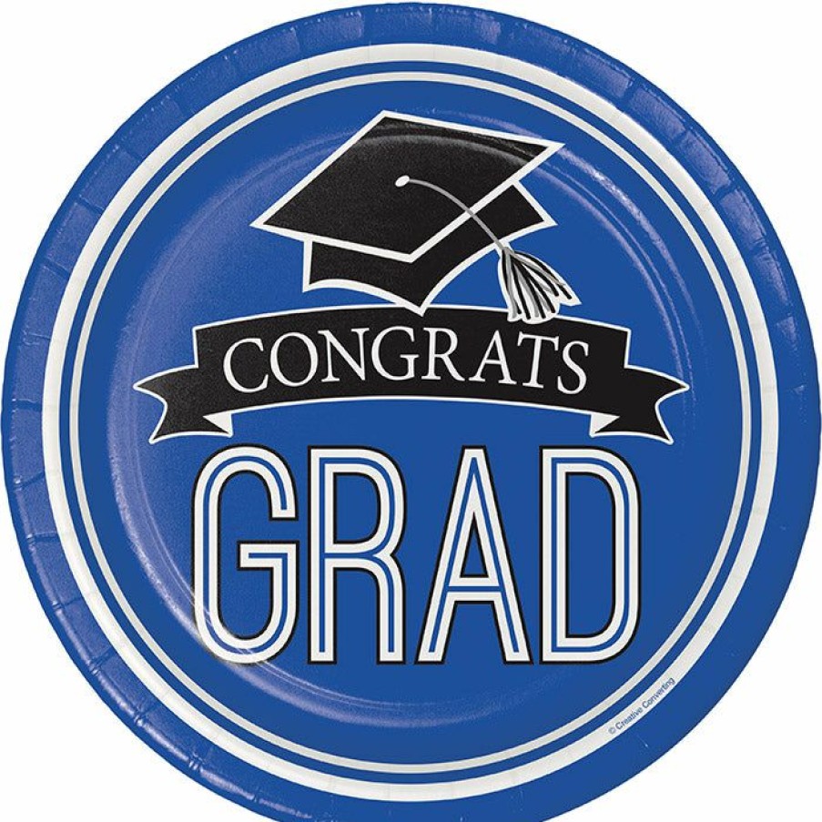 Graduation Party Supplies * | Creative Converting Graduation School Spirit Blue Paper Plates, 18 Ct Graduation Party Supplies