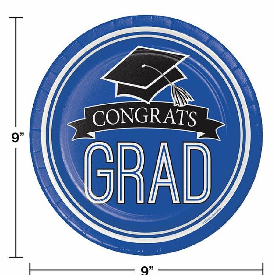 Graduation Party Supplies * | Creative Converting Graduation School Spirit Blue Paper Plates, 18 Ct Graduation Party Supplies