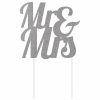 Bridal And Wedding * | Creative Converting Silver Glitter Mr & Mrs Cake Topper Bridal And Wedding