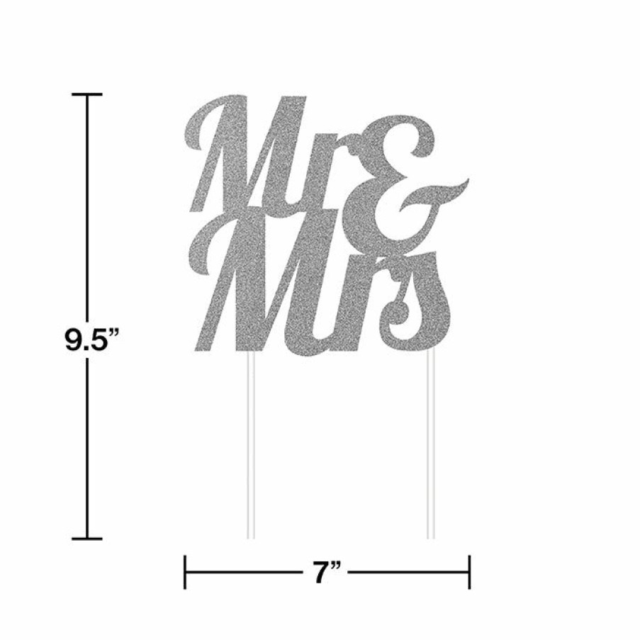 Bridal And Wedding * | Creative Converting Silver Glitter Mr & Mrs Cake Topper Bridal And Wedding