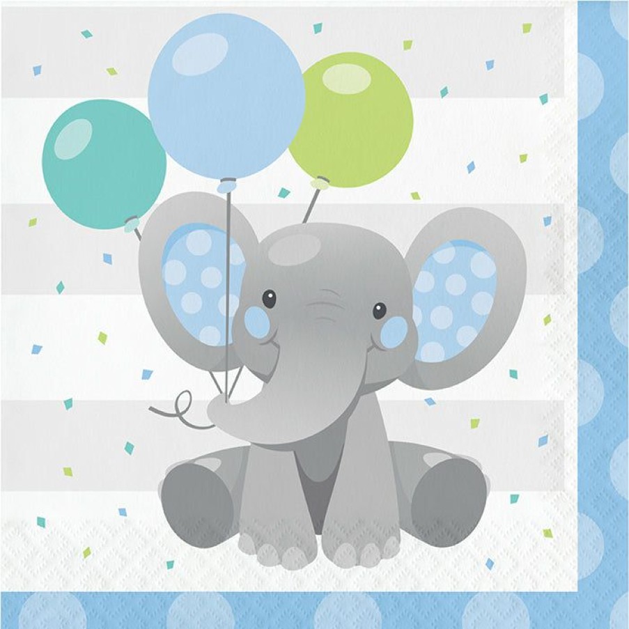 Birthdays * | Creative Converting Enchanting Elephants Boy Luncheon Napkin 16Ct